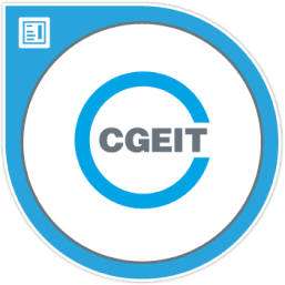 A blue and white circle with the word cgeit in it.